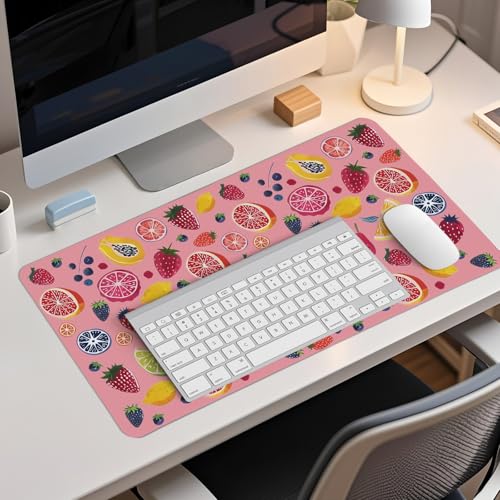 Colorful Cute Fruit Mouse Pad,Pink Cottagecore Strawberry Mouse Pads,Summer Orange Desk Mat for Home Office Dorm Desktop Decor,23.6x11.8 Inch - color: Fruit Pink L