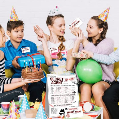 What's Your Secret Agent Name Game Card Set, Spy Codename Generator Game Card, Secret Agent Birthday Party Game Cards, 1 Agent Name Sign, 30 Spy Names Sticker, Birthday Party Decor for Boys Girls - style: Secret Agent