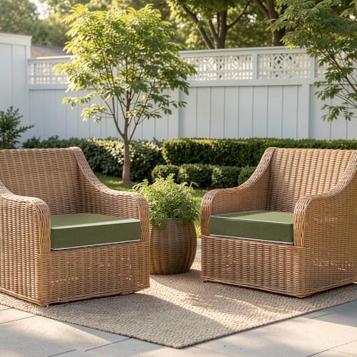 MIULEE Green Outdoor Chair Cushions Set of 2, 24x24x4 Inch Waterproof Patio Seat Cushions for Outdoor Furniture Couch Sofa, 3 Year Color Fastness High Density Foam with Adjustable Ties - color: Green, size: 24 x 24 x 4 Inch