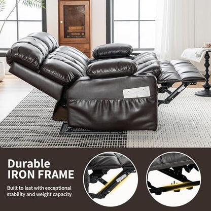 RV Loveseat Sofa with Massage & Heat,Wall Hugger Reclining Loveseat Recliner RV Couch with Cup Holders, Home Theater Seating with Front Porckets&Side Pockets, 2 Pillows, Faux Leather Brown - color: Brown, size: Loveseat