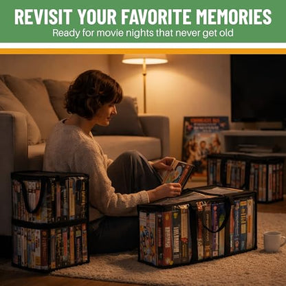 Evelots 4 Pack-VHS Movie Tape Storage Bag/Case, Clear PVC Plastic-Holds 200 Total, Strong Handles-No Dirt/Moisture/Dust - size: 4-Pack (Holds 200), style: Vhs Storage Bag