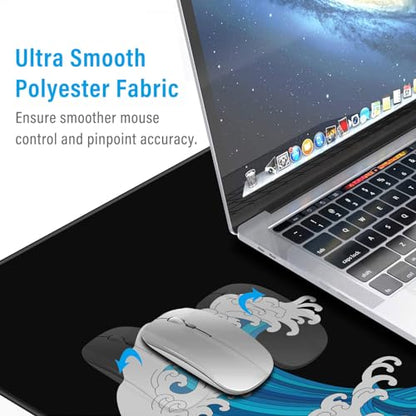 Large Mouse Pad Desk Mat 900 x 400 x 3mm Cool Sea Texture Non-Slip Rubber Base Mousepad Stitched Edges Keyboard Mat for Office Home Game - Black and White Sea Wave - color: White-black