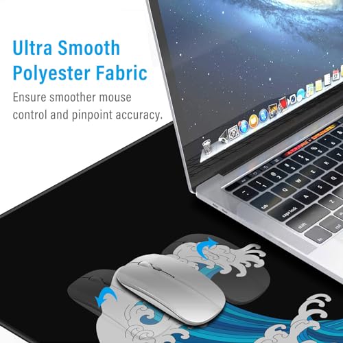 Large Mouse Pad Desk Mat 900 x 400 x 3mm Cool Sea Texture Non-Slip Rubber Base Mousepad Stitched Edges Keyboard Mat for Office Home Game - Black and White Sea Wave - color: White-black
