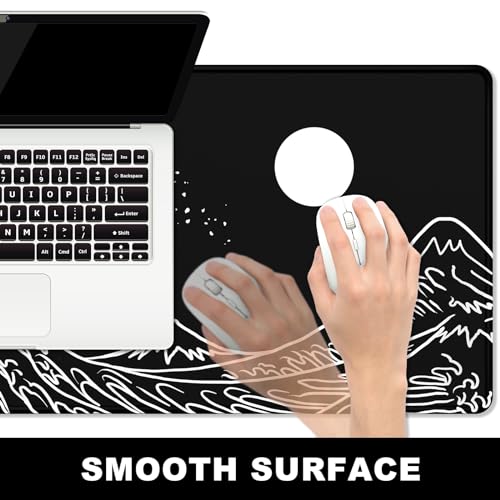 BOSOBO Large Desk Pad, XXL Extended Gaming Mouse Pad & Keyboard Mat, Desktop Full Cover 31.5 x 11.8 Inches, Art Japan Kanagawa Wave Black - color: Art Japan Kanagawa Wave, size: XL - 31.5 x 11.8 Inches