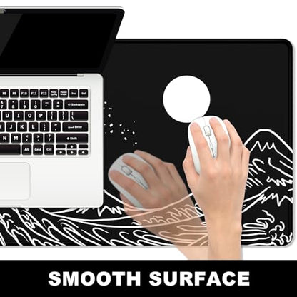 BOSOBO Large Desk Pad, XXL Extended Gaming Mouse Pad & Keyboard Mat, Desktop Full Cover 31.5 x 11.8 Inches, Art Japan Kanagawa Wave Black - color: Art Japan Kanagawa Wave, size: XL - 31.5 x 11.8 Inches