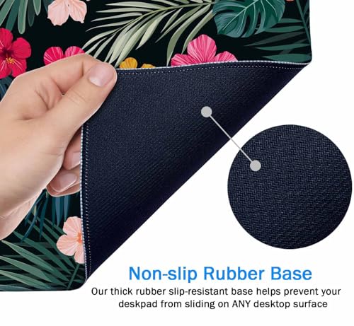 Gaming Mouse Pad, Large Mouse Pads for Desk, Non-Slip Rubber Base Mousepad, Keyboard Mouse Mat, Desk Pad with Stitched Edges, 31.5x11.8 inch Hibiscus Flowers and Palm Leaves - color: Hibiscus Flowers and Palm Leaves, size: 31.5" x 11.8"