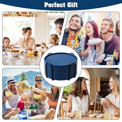 Coasters,Drink Coasters Set of 8 with Holder (Navy Blue, 12pcs) - color: Navy Blue, size: 12 pcs