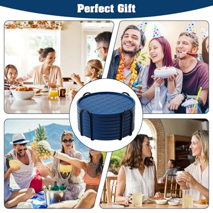 Coasters,Drink Coasters Set of 8 with Holder (Navy Blue, 12pcs) - color: Navy Blue, size: 12 pcs