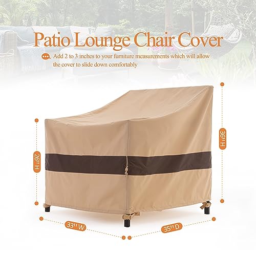 WJ-X3 Patio Chair Cover, Outdoor Lounge Cover, Heavy Duty, Waterproof Lawn Chair Covers, 33W x 35D x 36H, Beige/Coffee, 2-Pack - color: Beige & Coffee, size: 33W x 35D x 36H, 2-Pack, Lounge Chair