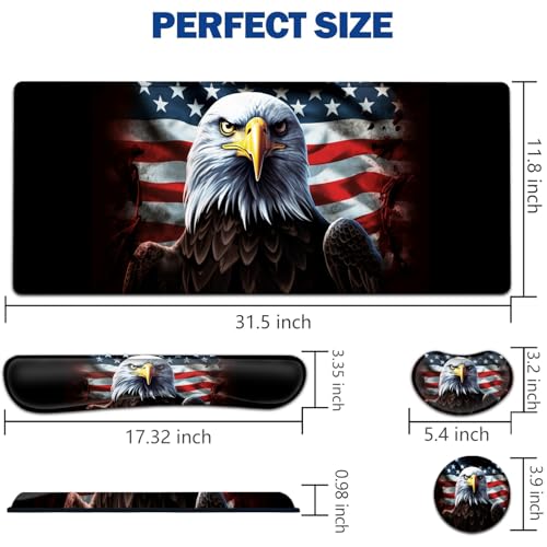 Large Mouse Pad + Keyboard Wrist Rest Set, Extended Gaming Mousepad (31.5X11.8 inch), Ergonomics Memory Foam Mouse Wrist Rest Support, Vintage USA Flag American Eagle Flag Pattern XXL Desk Pad - color: Yu-Mouse Pad-3-B43