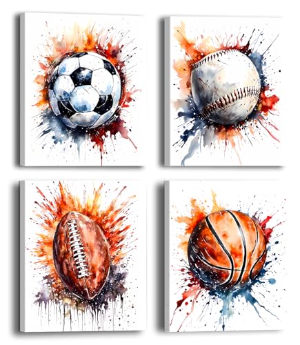 Framed Sports Canvas Wall Art Boys Room Decor Rustic Football Baseball Basketball Soccer Wall Decor Sport Theme Posters Playroom Boys Bedroom Decor(8 x10 inches,Framed) - color: Framed-- Sports Canvas Wall Art
