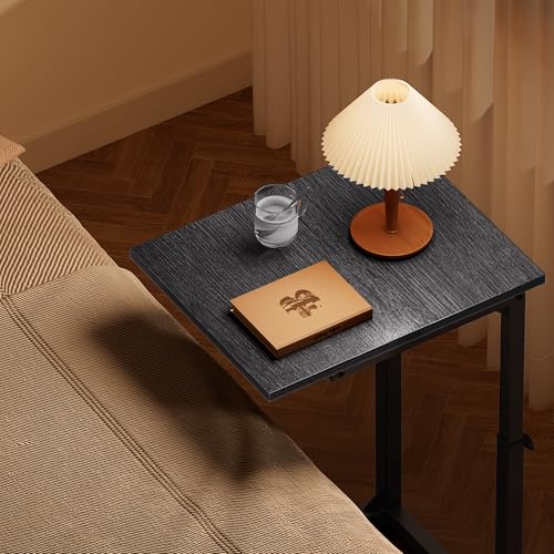 Vagusicc C Shaped End Table with Charging Station, 33" Tall Side Table for Couch, Adjustable Height C Table End Table, Couch Table Slide Under Sofa Table TV Tray Table for Living Room, Gray Walnut - color: Gray Walnut, style: Charging Station