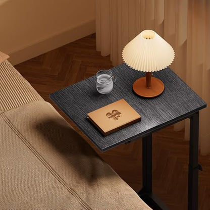 Vagusicc C Shaped End Table with Charging Station, 33" Tall Side Table for Couch, Adjustable Height C Table End Table, Couch Table Slide Under Sofa Table TV Tray Table for Living Room, Gray Walnut - color: Gray Walnut, style: Charging Station
