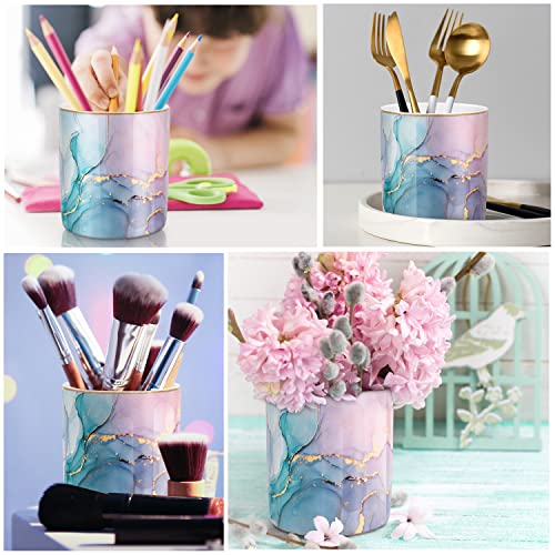 Large Capacity Colored Pen Holder for Desk, Ceramic Pencil Holder Makeup Brush Holders, Desk Accessories & Workspace Organizers for Home, Office, Colorful Green - color: Colorful Green