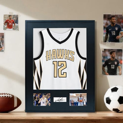 Aluminum Jersey Display Frame Case Large Shadow Box Jersey Frame with Photo Slots 98% UV Protection Clear Acrylic for Football, Hockey, Basketball, Baseball Shirt Ideal Gift for Sports Fans - color: 1 Pack Jersey Frame 01