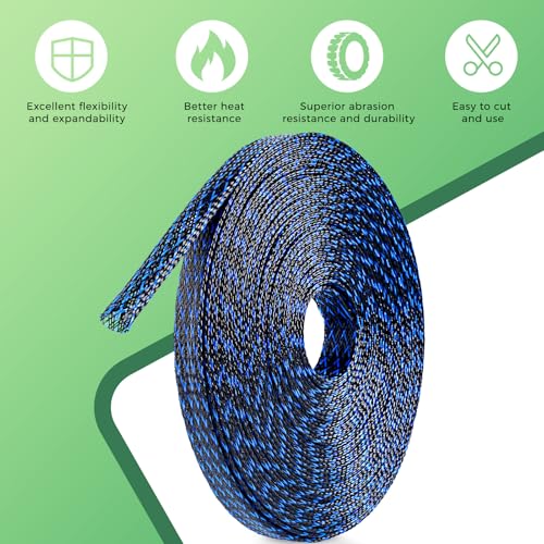132 ft Expandable Braided Cable Sleeve Wire Loom PET Wire Sleeving，Wrap Management Mesh for Audio Video and Other Home Device Cable Automotive Wire - (1/2 Inch, 1/4 Inch, 3/8 Inch,3/4 Inch,Blue) - color: Blue
