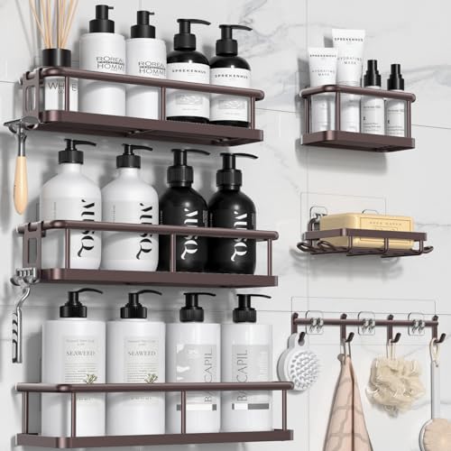 YASONIC Shower Caddy Adhesive, Rustproof Shower Organizer with Soap Holder, Large Capacity Shower Shelves for Inside Shower, No Drilling Bathroom Organizers and Storage for Home Decor（6 Pack Bronze） - color: Bronze, size: XL