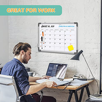 Monthly Calendar Whiteboard for Wall, 16x12 Inches Dry Erase Board, Small Magnetic White Board, Double-Sided Hanging Board for Office School Home Kitchen, Portable Board for Drawing Planning Memo - style: Whiteboard 16X12 Silver