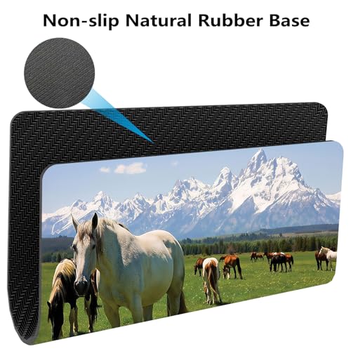 Horses Grazing Mouse Pad, National Park Landscape Lush Meadow Desk Mat | Nature Snowy Idyllic Mountain Peaks, Anti-Slip Rubber Base, Silky Smooth Surface, Cute Office/Gaming Mousepad - color: Color_CNt