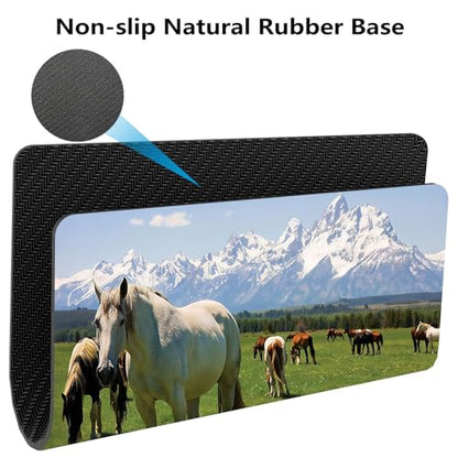 Horses Grazing Mouse Pad, National Park Landscape Lush Meadow Desk Mat | Nature Snowy Idyllic Mountain Peaks, Anti-Slip Rubber Base, Silky Smooth Surface, Cute Office/Gaming Mousepad - color: Color_CNt
