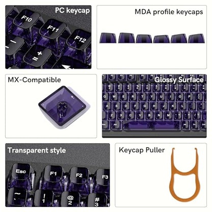 dagaladoo Purple Clear Keycaps,Glossy Jelly Keyboard caps tranlucent Set | Transparent keyboard keycaps ceramic style,MDA Profile,115 keys PC keycaps for Mechanical Keyboard with MX Switches - color: Purple