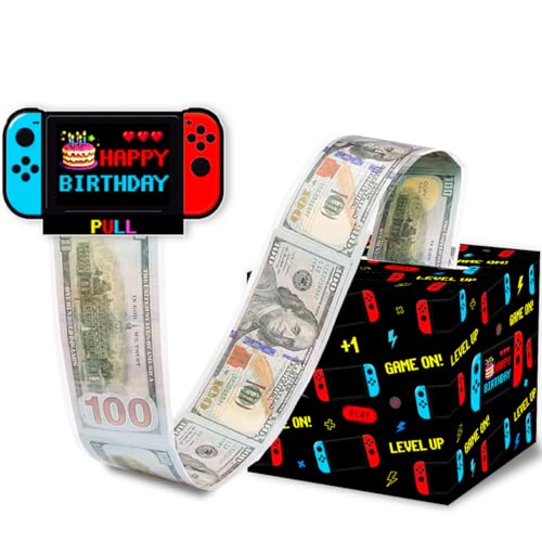 ChillHui Video Game Birthday Money Gift Boxes, Game Theme Birthday Money Pull Box for Boys Girls - color: Red Game