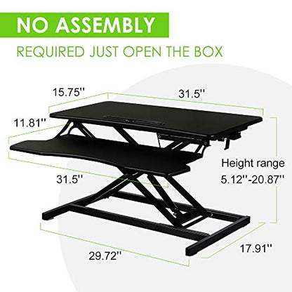 Standing Desk Converter 32 Inch - Height Adjustable Desk Riser with Keyboard Tray, Wide Sit Stand Workstation for 2 Monitors for Office & Home, Black