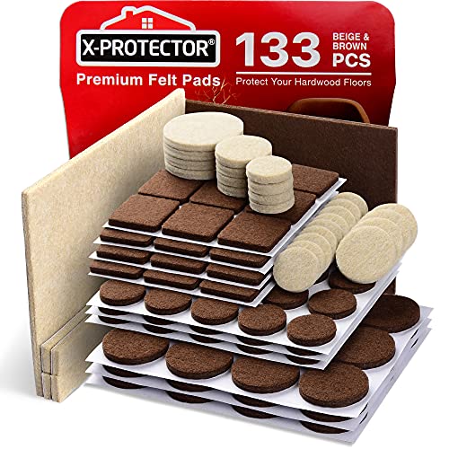 Felt Furniture Pads X-PROTECTOR 133 PCS Premium Furniture Pads - Felt Pads Furniture Feet Best Wood Floor Protectors - Protect Your Hardwood & Laminate Flooring! Brown and Beige - size: 133 PCS Brown & Beige, Round & Square