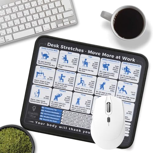 Desk Stretches Mouse Pad, Office Posture Exercise Guide Desk Mat, Non-Slip Smooth Mousepad for RSI Relief Remote Workers Gamers - color: Desk Stretches & Posture