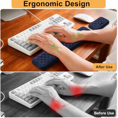 Keyboard Wrist Rest Mouse Wrist Support, Memory Foam Wrist Rest Pad for Computer Laptop, Ergonomic Wrist Cushion Support for Typing Pain Relief, Gaming Home Office, Navy Blue - color: Navy Blue