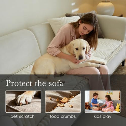 Couch Covers for 3 Cushion Couch Sofa Pet Friendly,Non-Slip Sofa Cover Washable - color: Rp-white, size: 27.6" x 59"
