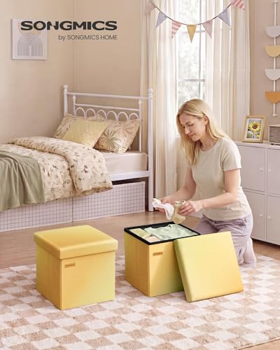 SONGMICS Folding Storage Ottoman Bench, Linen Fabric, Storage Chest, Foot Rest Stool, Holds up to 286.6 lb, 11.8 x 11.8 x 11.8 in, Bedroom Bench, Orange-Gold Ombre, Minota Collection ULSF028X301 - color: Orange-gold Ombre, size: 11.8"D x 11.8"W x 11.8"H