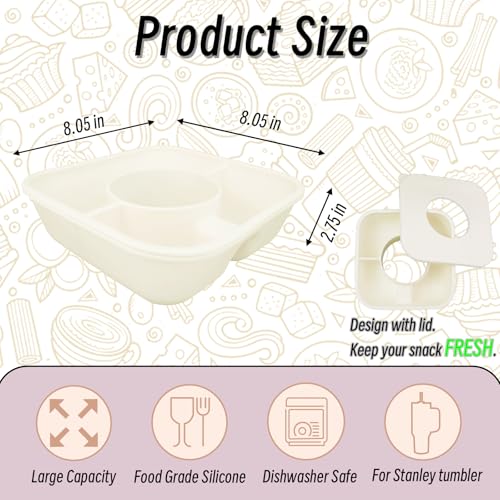 Snack Bowl for Stanley Cup 40 oz Tumbler, Reusable Snack Tray with Lid, Snacks Ring, Silicone Food Holder for Stanley Cup Accessories (Ivory) - color: Ivory