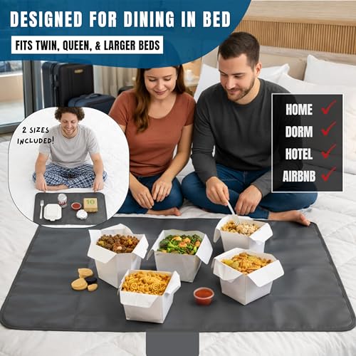 Bed Tray Alternative (Set of 2) – Waterproof Breakfast Tray for Bed & Couch, Foldable Lap Tray for Eating, Travel & Airplane Tray Cover, Spill-Proof Reusable Placemat