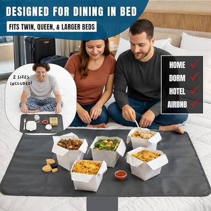 Bed Tray Alternative (Set of 2) – Waterproof Breakfast Tray for Bed & Couch, Foldable Lap Tray for Eating, Travel & Airplane Tray Cover, Spill-Proof Reusable Placemat
