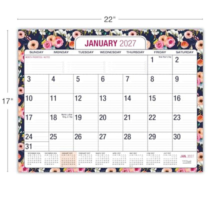 Desk PAD: 22" x 17" Large Print Desk Pad Calendar, APR 2026 - DEC 2027, 21 Months, (Small Navy Floral) - color: Small Navy Floral