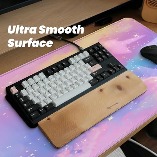 Gaming Mouse Pad, Large 31.5 x 11.8 inches Mousepad, Long Keyboard Pad, Cute Mouse Mat for Computer with Stitched Edges and Non-Slip Base (Pink Purple Galaxy) - color: Pink Purple Galaxy