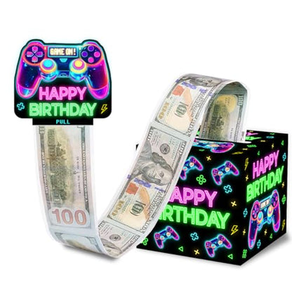 Neon Game Birthday Money Gift Boxes for Cash, Video Game Birthday Money Pull Box for Boys Girls - color: Neon Game