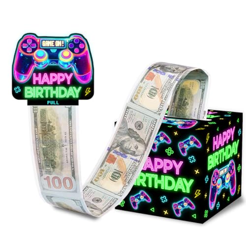 Neon Game Birthday Money Gift Boxes for Cash, Video Game Birthday Money Pull Box for Boys Girls - color: Neon Game