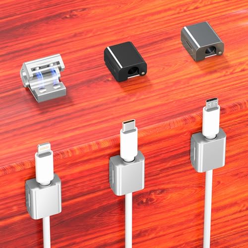 AGVEE 8 Pack Magnetic Cord Organizer Clips, 10mm Ultra-Thin Aluminum Cable Management Holder, 2 Pairs of Strong Magnets Keeper for Home Desk Office Gadgets Accessories, Residue-Free Tape, Silver - color: Silver, size: 8 Pack