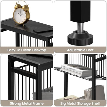 End Table for Small Space, 3-Tier Narrow Side Table with Magazine Holder, Nightstand, Skinny Snack Couch Table in Living Room, Bedroom Study and Balcony (Black) - color: Black