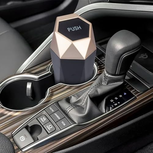 BFXM Car Trash Can, 2 Pack Car Trash Bin with Lid, Car Accessories for Women Interior, Car Garbage Can with Additional 2 ABS Hooks and 60pcs Trash Bags, Suitable for Home, Office, Car Organizer, Gold - color: GOLD 2PCS
