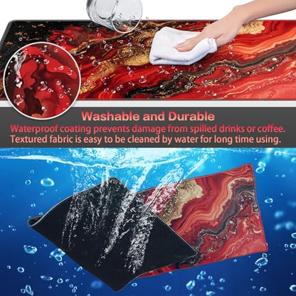 Canjoy Gaming Mouse Pad, 31.5x15.7inch Large Extended Mousepad Big Computer Desk Mat for Keyboard and Mouse Full Desk Mouse Mat with Non-Slip & Rubber Base - color: Red Marble