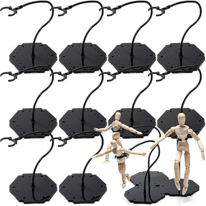 Wonderjune 12 Pcs Action Figure Stands for 8 to 12 Inches Dolls Flexible Assembled Action Figure Display Holder with Adjustable Metal Support Arm Stands Base Compatible with HG/RG 1/144 Toy (Black) - color: Black