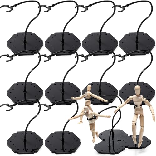 Wonderjune 12 Pcs Action Figure Stands for 8 to 12 Inches Dolls Flexible Assembled Action Figure Display Holder with Adjustable Metal Support Arm Stands Base Compatible with HG/RG 1/144 Toy (Black) - color: Black
