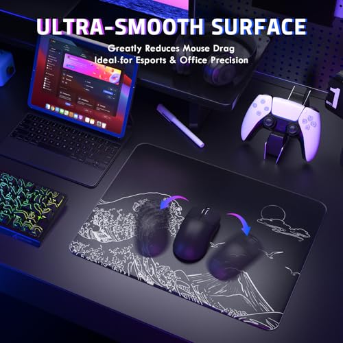 ATTACK SHARK CM05SE Glass Gaming Mouse Pad for FPS & Esports, Nano-Etched Tempered Glass Surface,Ultra-Smooth Low Friction Hard Mousepad,Waterproof Large Desk Mouse Mat for PC Setup,White Wave - color: White Wave