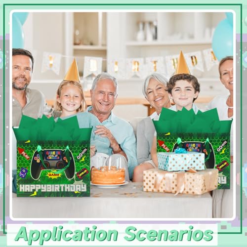 Woohookaka Gamer Birthday Gift Bags 13" Large - Controller Game Theme Party Supplies with Handle, Tissue Paper & Card for Boys Girls - color: Game