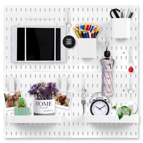 Peg Board, Pegboard Combination kit, 4 Pegboards and 12 Accessories Modular Hanging for Wall Organizer,Suitable for Wall Storage,Crafts Organization,Decorative Display,11''x11'' Each