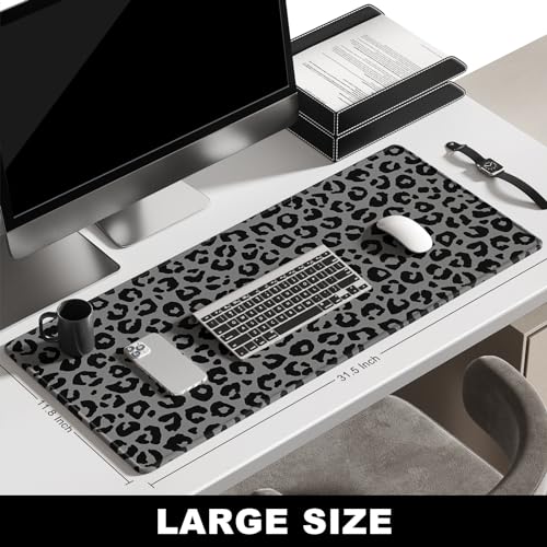BOSOBO Extended Gaming Desk Mat, XXL Full Cover 31.5 x 11.8 Inches, Black Leopard Print - color: Black Leopard Print, size: XL - 31.5 x 11.8 Inches