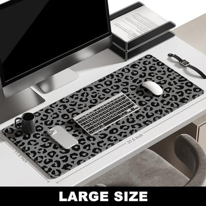 BOSOBO Extended Gaming Desk Mat, XXL Full Cover 31.5 x 11.8 Inches, Black Leopard Print - color: Black Leopard Print, size: XL - 31.5 x 11.8 Inches